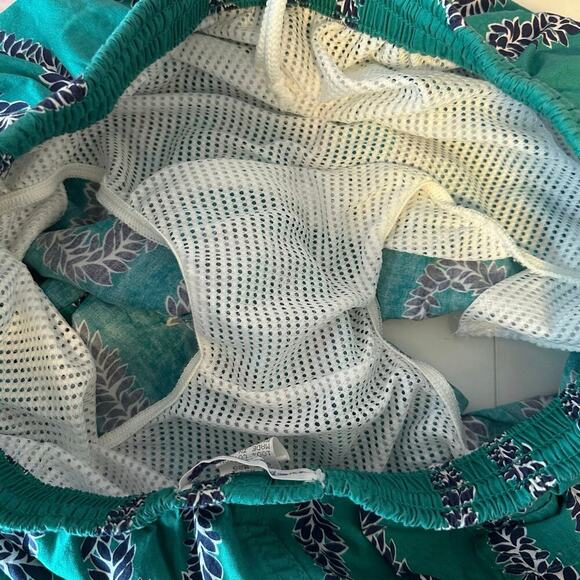 Water Prints by Reyn Spooner Vintage Men’s Swim Trunks Teal Leis Size XL Hawaii - Picture 7 of 8